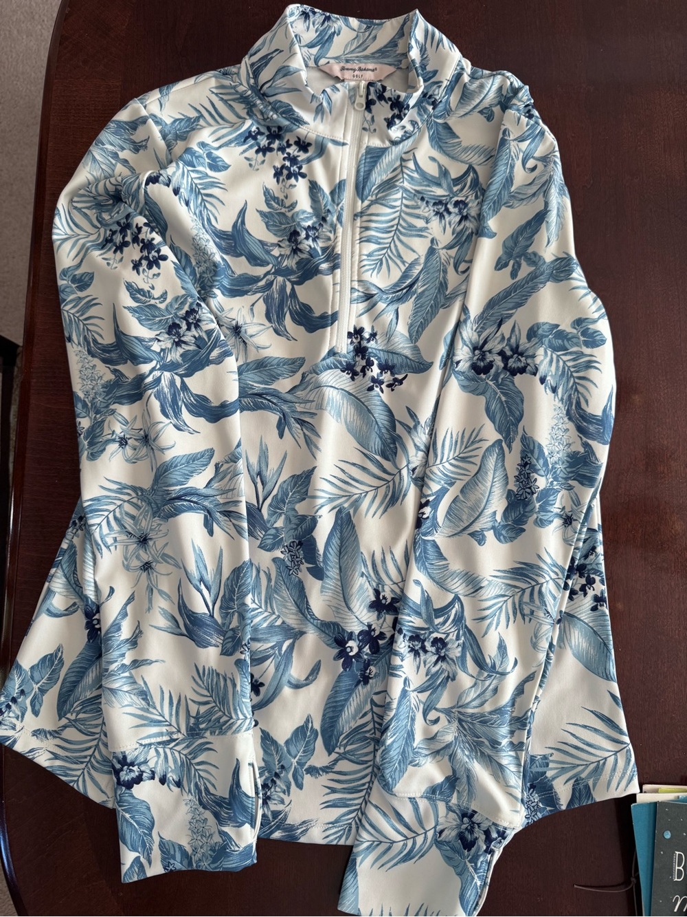 Tommy Bahama White and Blue Botanical Zip-Front Hoodie